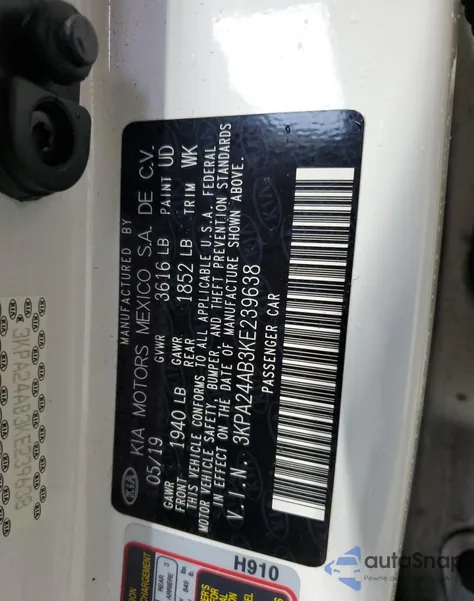 2019 Kia Rio S from USA, damaged, VIN 3KPA24AB3KE239638